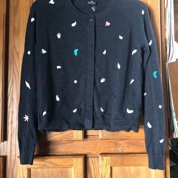 PS Paul Smith Hidden Button Front Embroidered Shapes Wool Blend Cardigan - XS - Picture 4 of 13
